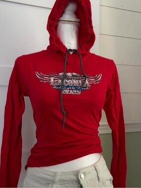 Red Graphic Hooded Sweatshirt with Drawstring